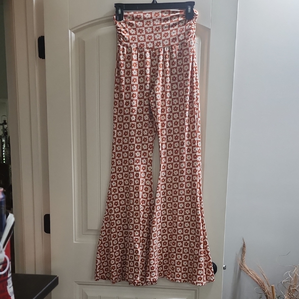 Orange and beige Wide Leg Jumpsuit with Flowing Silhouette